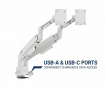 Space-Efficient Skjermstativ med gassfjær og USB porter – 2 skjermer – Hvit