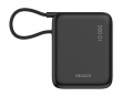 10 000 mAh Powerbank, innebygd stoffkabel - Sort