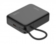 10 000 mAh Powerbank, innebygd stoffkabel - Sort
