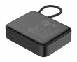 10 000 mAh Powerbank, innebygd stoffkabel - Sort