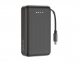 10 000 mAh Powerbank, uttrekkbar kabel 90 cm - Sort